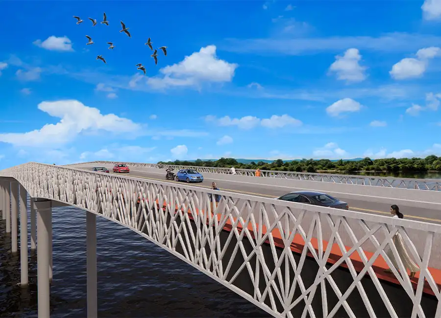 Modular bridge structure under construction