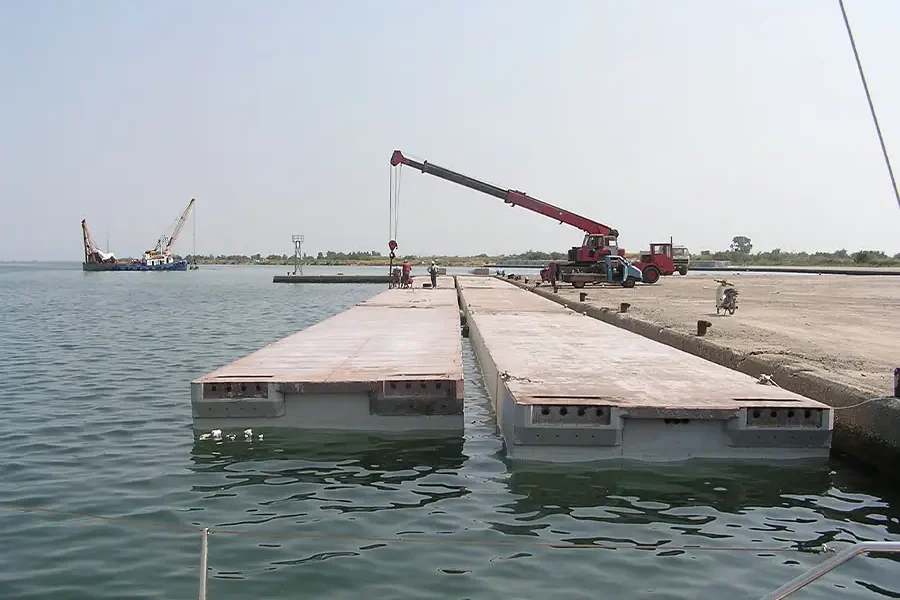 Close-up of a concrete floating breakwater module